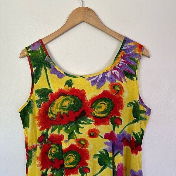 Jams World Vintage Women’s Yellow Red Purple Large All-Over Floral Print Sleevel - Picture 4 of 9